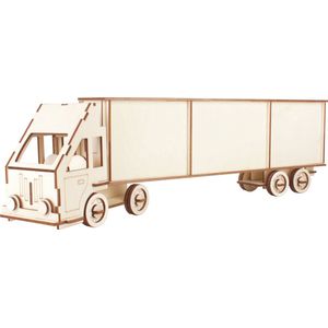 Bouwpakket 3D Puzzel van een Truck met Oplegger- hout