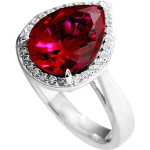 Diamonfire - Zilveren ring met steen Maat 16.0 - Druppelvormige rode steen - Pav‚ rand