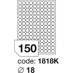 R0100.1818K.A Rayfilm ronde etiketten diameter 18 mm wit 15000 stuks 150 per blad doos 100 blad