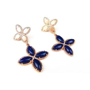Zilveren oorringen oorbellen roos goud verguld Model Delicate Feminine gezet met blauwe stenen