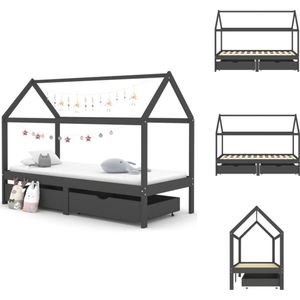 vidaXL Kinderbed Grenenhout - Boomhut Stijl - Lades - 206x97x140 cm - Donkergrijs - Bed