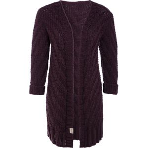 Knit Factory Sally Gebreid Dames Vest - Grof gebreid paars damesvest - Cardigan voor de herfst en winter - Middellang vest reikend tot boven de knie - Aubergine - 40/42