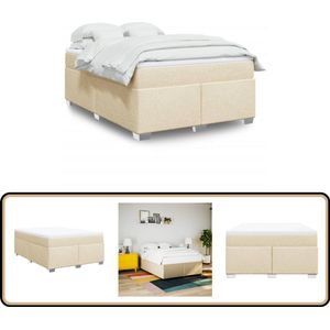 vidaXL Boxspring met matras stof crèmekleurig 140x200 cm