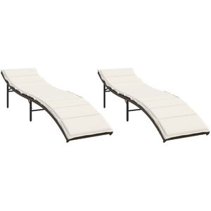 vidaXL Ligbed - Ligbedden - Tuinstoel - Tuinmeubel - Ligstoelen 2 st met kussens poly rattan bruin