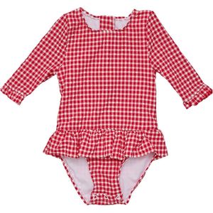 Snapper Rock - UV Zwempak voor baby's en meisjes - Lange mouw - Picnic Party - Rood - maat 2 (76-88cm)