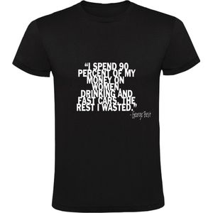 George Best Heren t-shirt | Spend money on Women, Drinking and Cars | Geld uitgeven | Auto | Vrouwen | Drank | Shirt