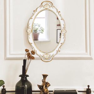 37 x 25 cm ovale antieke decoratieve wandspiegel vintage hangspiegel (wit)