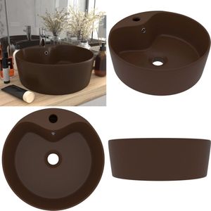 vidaXL Wastafel met overloop 36x13 cm keramiek mat donkerbruin - Luxe Wasbak - Luxe Wasbakken - Keramische Wastafel - Keramische Wastafels