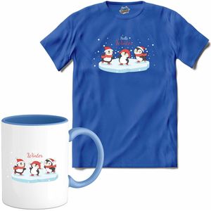 Kerst pinguin buddy's - T-Shirt met mok - Heren - Royal Blue - Maat M