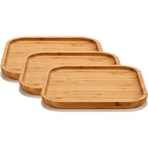4x stuks bamboe houten broodplanken/serveerplanken vierkant 20 cm - Dienbladen van hout