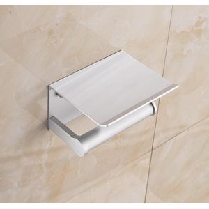 Narvie Toiletrolhouder met Plankje - WC Rolhouder - Toiletrolhouder Zilver - Badkamer accessoires - Design Toiletrolhouder - Chroom