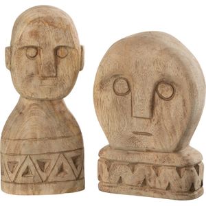 J-Line set van 2 Afrikaans Maskers - hout - naturel