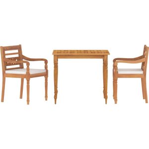 vidaXL - 3-delige - Tuinset - met - witte - kussens - massief - teakhout
