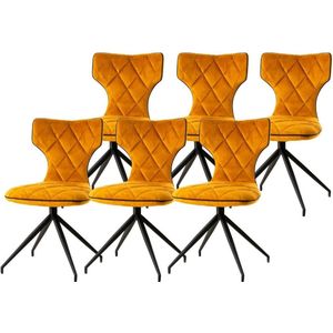 WAYS. – Elegante eetkamerstoelen – Geel – Verfijnd en hedendaags design – Stevige metalen vierpoot – 6 stuks