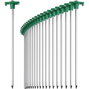 24x haringen van staal - lange en stevige haringen met plastic houder - rotsachtige haringen voor kamperen en buitenshuis - ideaal voor normale en harde grond