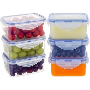 Set van 6 plastic voedselbewaarcontainers van 180 ml met deksel, kleine, rechthoekige opbergdoos keuken, magnetronschalen, kleine vriescontainers, sauscontainers, snackdoos