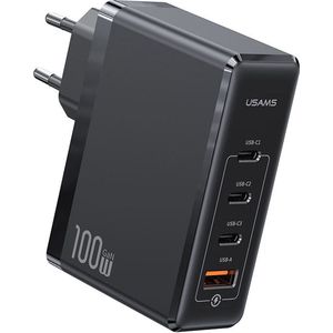 USAMS - Oplader- USB Adapter - 100W - 4 poorten GaN snellader - PD 3.0 - QC 3.0