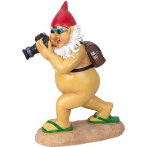 Tuinkabouter beeld Happy Nudist - Polystone - Naakte paparazzi fotograaf - 26 cm - Origineel fun kado - Stoute kabouters