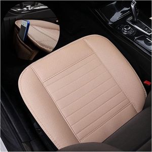 Universele lederen autostoelbekleding voor voorstoel antislip zacht ademend van bamboe houtskool (beige)