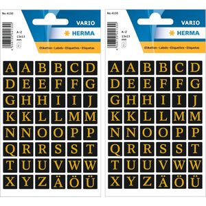 Stickervelletjes met 192x stuks alfabet plak letters zwart/goud 13x13 mm