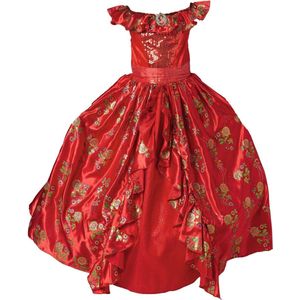 Prinses - Elena jurk - Prinsessenjurk - Verkleedkleding - Rood - 134/140 (8/9 jaar)