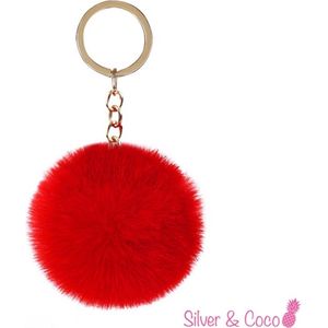 SilverAndCoco® - Faux Fur Bal / Meisjes Sleutelhanger Auto Huis / Key Chain Pom Pom / Sleutel Ring Nep Bol Imitatie Bont / Pluche Fluffy Bolletje / Sleutels Vrouwen - Rood