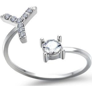 Ring met letter Y - Ring met steen - Aanschuifring - Zilver kleurig - Ring Zilver dames - Cadeau voor vriendin - Vrouw - Sieraad meisje - Mooie ring tieners - Alfabet ring Y - Ring met initiaal