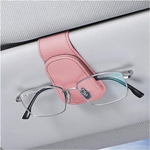 Zonnebrilhouder voor auto van leer met magneetsluiting (roze) - Universele houder voor zonnebril met opbergmogelijkheden
