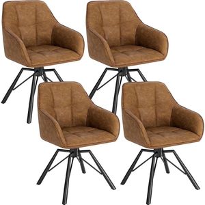 Draaibare Eetkamerstoelen Set van 4 - Draaistoelen - Fauteuils - Ergonomisch Ontwerp - Comfortabel Zitcomfort - Stevige Bouw - 58,5 cm x 82,5 cm x 54,5 cm - Lichtbruin