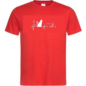 Grappig T-shirt - hartslag - heartbeat - poes - kat - kitten - kater - dierenliefde - dierenliefhebber - katten - poezen - maat M