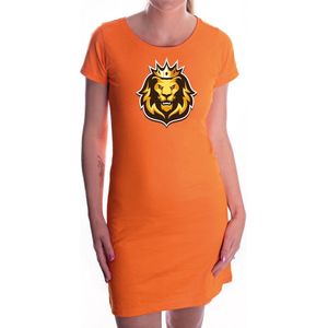 Leeuwenkop met kroon Koningsdag jurkje - oranje - dames -  EK/ WK/ oranje fan dress / kleding / outfit L
