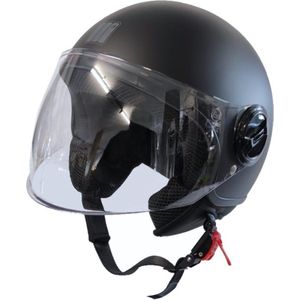 Motocubo Bat - Jethelm met Vizier - ECE goedgekeurde Scooterhelm - Geschikt als Scooter Brommer Motor Snorfiets helm - XL - Mat Zwart