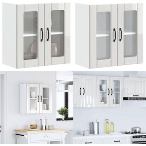vidaXL Keukenwandkast met glazen deur Lucca bewerkt hout hoogglanswit - Keuken Wandkast - Keuken Wandkasten - Keuken Wandmeubel - Gemonteerde Wandkast