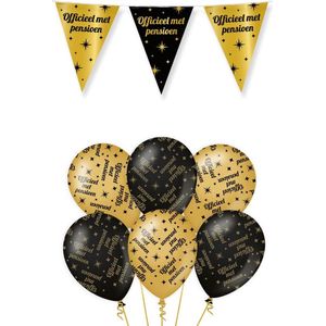 Pensioen Decoratie Versiering - VUT - Feest Versiering - Vlaggenlijn - Ballonnen - Klaparmband - Man & Vrouw - Zwart en Goud