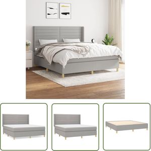 The Living Store Boxspringbed - Rustgevend slapen - Bed - Afmeting- 203 x 183 x 118/128 cm - Ken- Duurzaam en comfortabel - Materiaal- Stof - larikshout - multiplex - Kleur- Lichtgrijs - Inclusief hoofdbord - matras en topmatras - The Living Store