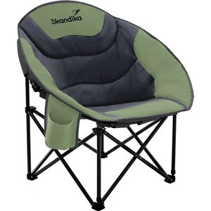 Skandika Sirkka Moonchair – Campingstoelen – Klapstoel – Vouwstoel – Kampeerstoel - Grote, comfortabele, campingstoel opvouwbaar, gepolsterd, koelvak, drinkhouder, draaggreep en draagtas, antislipvoetjes - Max. 150 kg – groen/grijs
