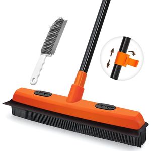 Rubberen bezem met rakel - effectief voor dierenhaar - 134 cm