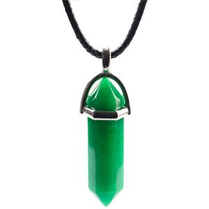 Bixorp Gems Donkergroene Botswana Agaat Hanger aan Faux Leren Koord - Edelsteen Ketting - Edelstenen Staafje met Stainless Steel omhuizing - 45/50cm Damesketting