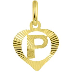 Lucardi Dames alfabet hanger hart - Letter P - Moederdag Cadeautje - 9 Karaat - Geelgoud