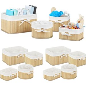 Relaxdays 16x bamboe opbergmanden - mandjes - vierkant en rond - naturel