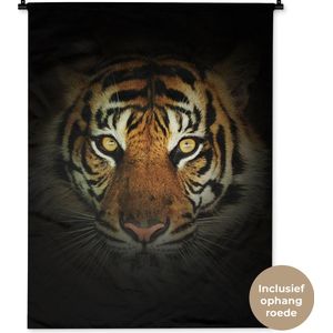 Wandkleed Dieren op een zwarte achtergrond - Sumatraanse tijger op een zwarte achtergrond Wandkleed katoen 90x120 cm - Wandtapijt met foto