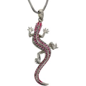 Behave Ketting zilver kleur met salamander met roze steentjes