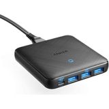 Anker PowerPort Atom III Slim USB-C-oplader, 65 W, 4-poorts PIQ 3.0 & GaN voeding met 45 W USB-C-ingang, voor MacBook, USB C laptops, iPad Pro, iPhone, Galaxy, Pixel en meer