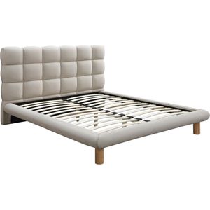 Vente-unique Bed met gewatteerd hoofdbord 180 x 200 cm - Stof - Beige - FUDALI L 205 cm x H 115 cm x D 221 cm