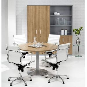 Ronde vergadertafel Work diameter Ø120cm bladkleur Licht Eiken framekleur Antraciet (Ral 7016)