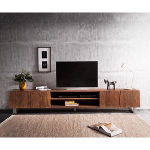TV-tafel Live-Edge acacia bruin 300 cm 4 deuren 2 vakken boomrand Lowboard