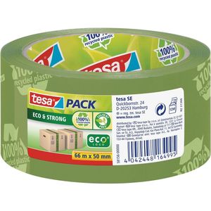 Tesa Pack® eco & Strong verpakkingstape, 66m x 50mm, groen met bedrukking, pak à 6 stuks