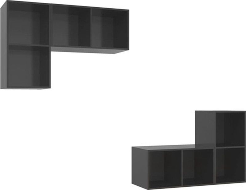 vidaXL - Tv-wandmeubelen - 4 - st - bewerkt - hout - hoogglans - grijs