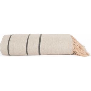 Lantara Grand Foulard - Nomade - Beige Naturel Zwarte streepjes - 230x280cm - Bamboe/Katoen Sprei Plaid