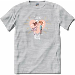 Love You | Valentijn - Valentijnsdag - Cadeau - Kado - T-Shirt - Unisex - Donker Grijs - Gemêleerd - Maat XL